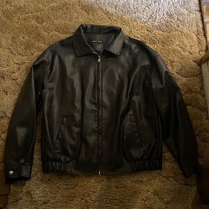 Black leather jacket with pockets